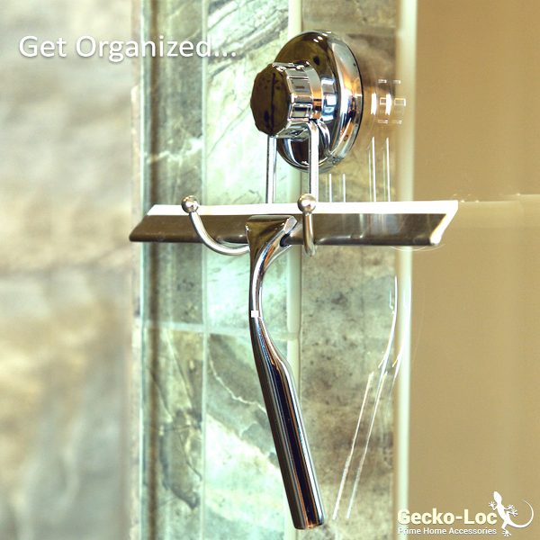 Gecko-Loc Bathroom Squeegee for Shower with Suction Cup Hook