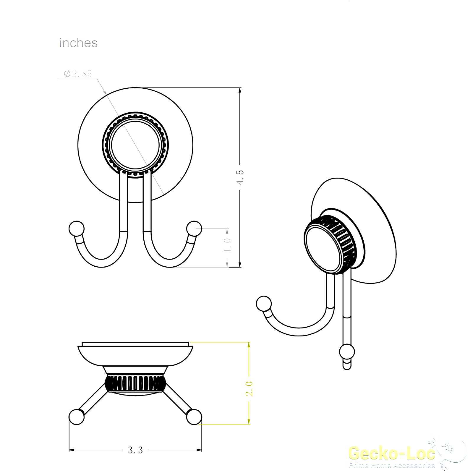 Gecko-Loc Heavy Duty Suction Cup Hooks Shower Accessory Stainless Steel –  Bronze – Gecko-Loc