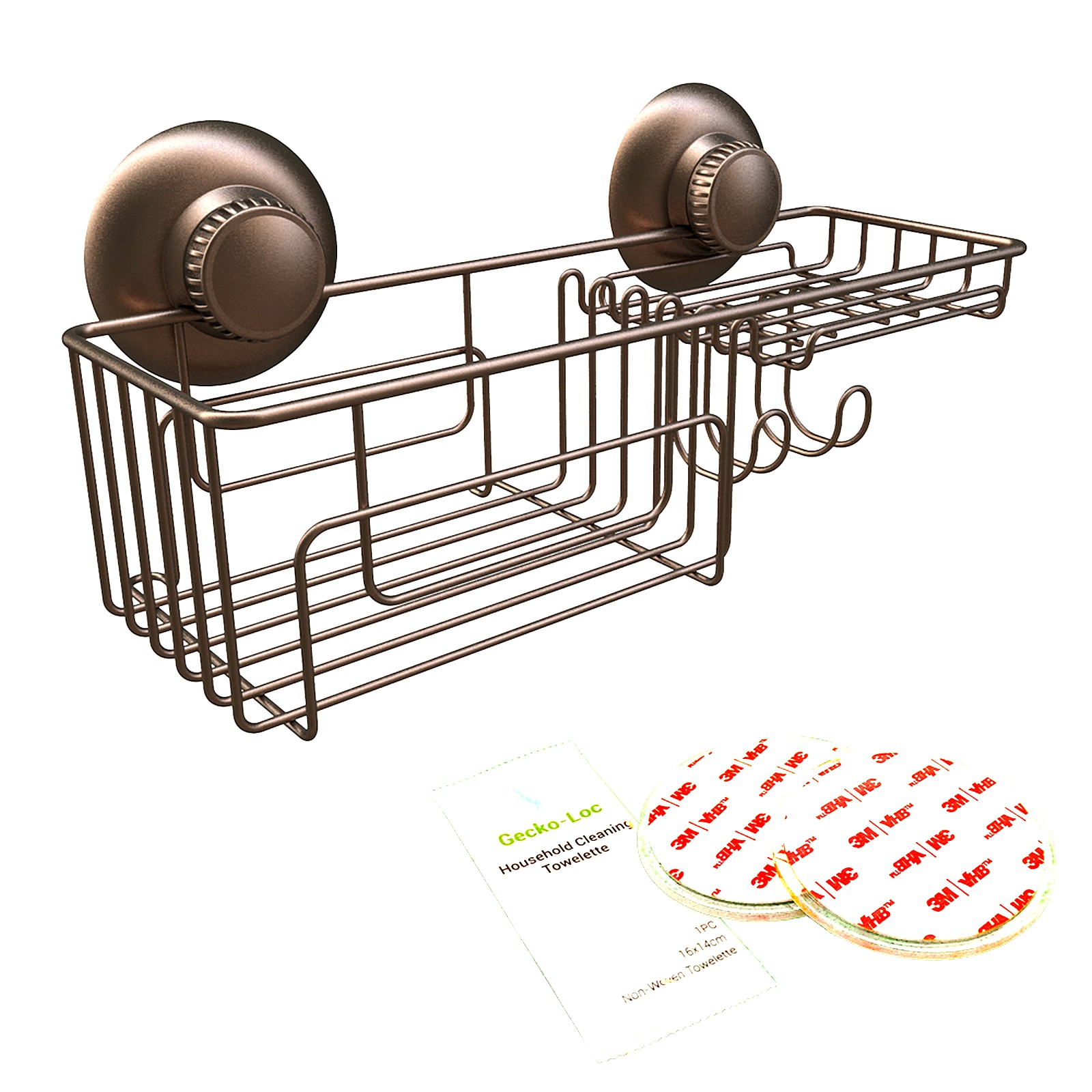 Gecko-Loc Suction Cup Shower Caddy Bath Organizer – Bathroom Storage Basket  (Bronze, Deep) – Gecko-Loc