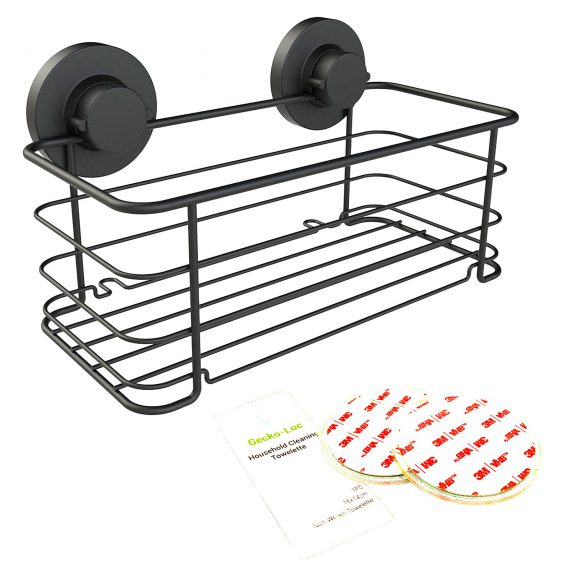 Kitsch Self Draining Shower Caddy - Bathroom Organizer with Suction Cup, 4  Shelves, Plastic (Black)