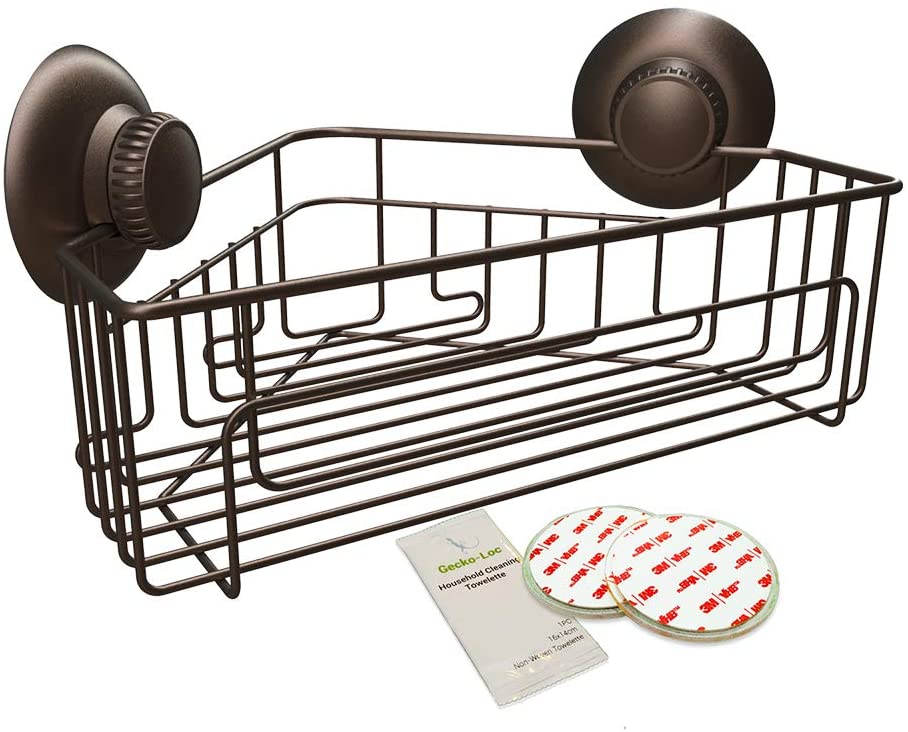 Gecko-Loc Suction Cup Shower Caddy Bath Organizer – Bathroom Storage Basket  (Black, Combo) – Gecko-Loc