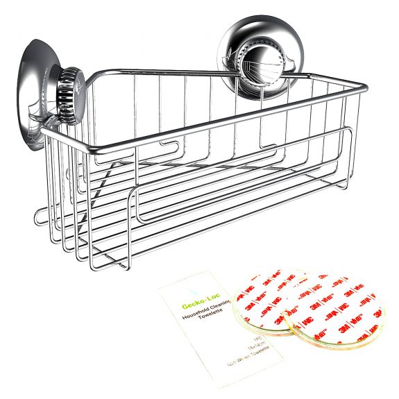 Gecko-Loc Deep Shower Shelf Caddy Storage Basket Shampoo Conditioner Holder W